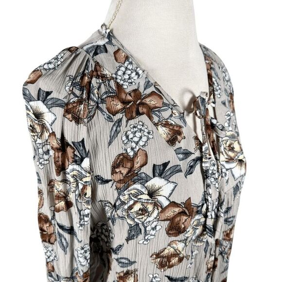 Natural Life Amelia Maxi Dress V-neck Gray Rose floral Crinkle Boho Size L NWT - Picture 6 of 11